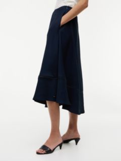 Logo Flare Midi Skirt With Linen — Blue 3
