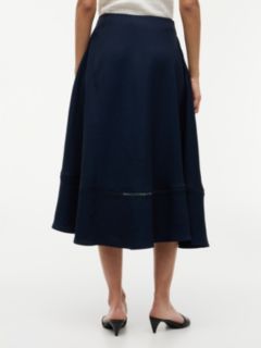 Logo Flare Midi Skirt With Linen — Blue 4