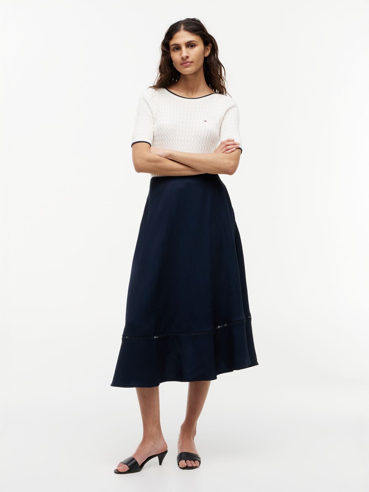 Logo Flare Midi Skirt With Linen — Blue