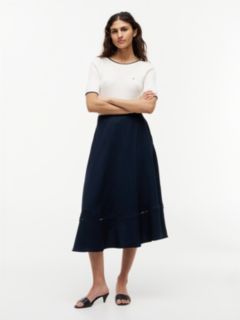 Logo Flare Midi Skirt With Linen — Blue 1
