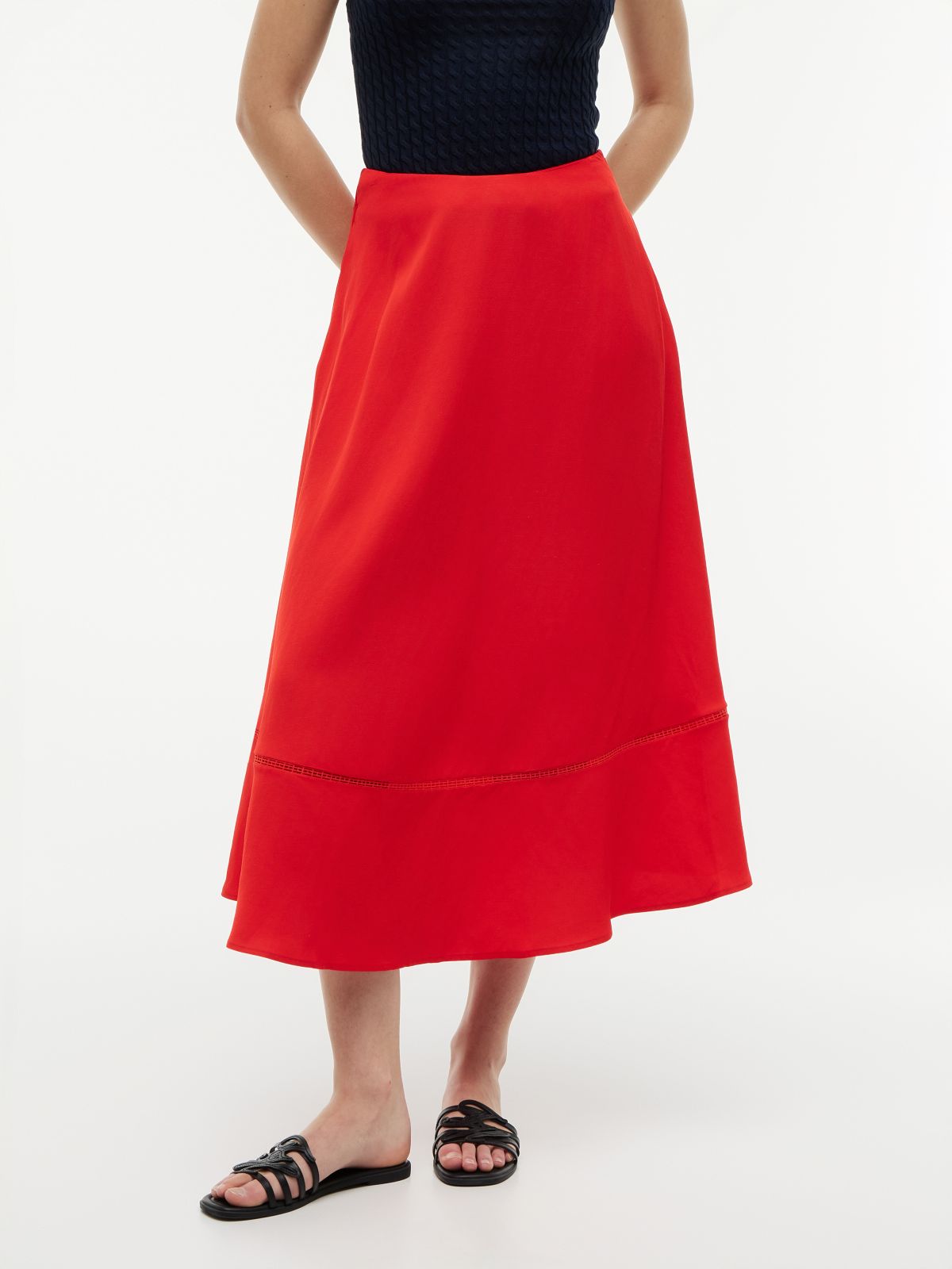 Logo Flare Midi Skirt With Linen — Red