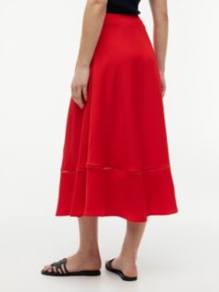 Logo Flare Midi Skirt With Linen — Red 4
