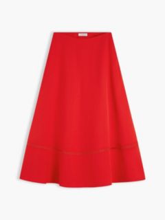 Logo Flare Midi Skirt With Linen — Red 5