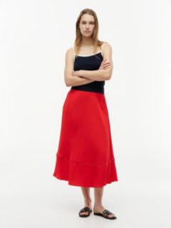 Logo Flare Midi Skirt With Linen — Red 1