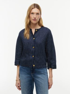 blue relaxed gold-tone button pinstripe blouse for women tommy hilfiger