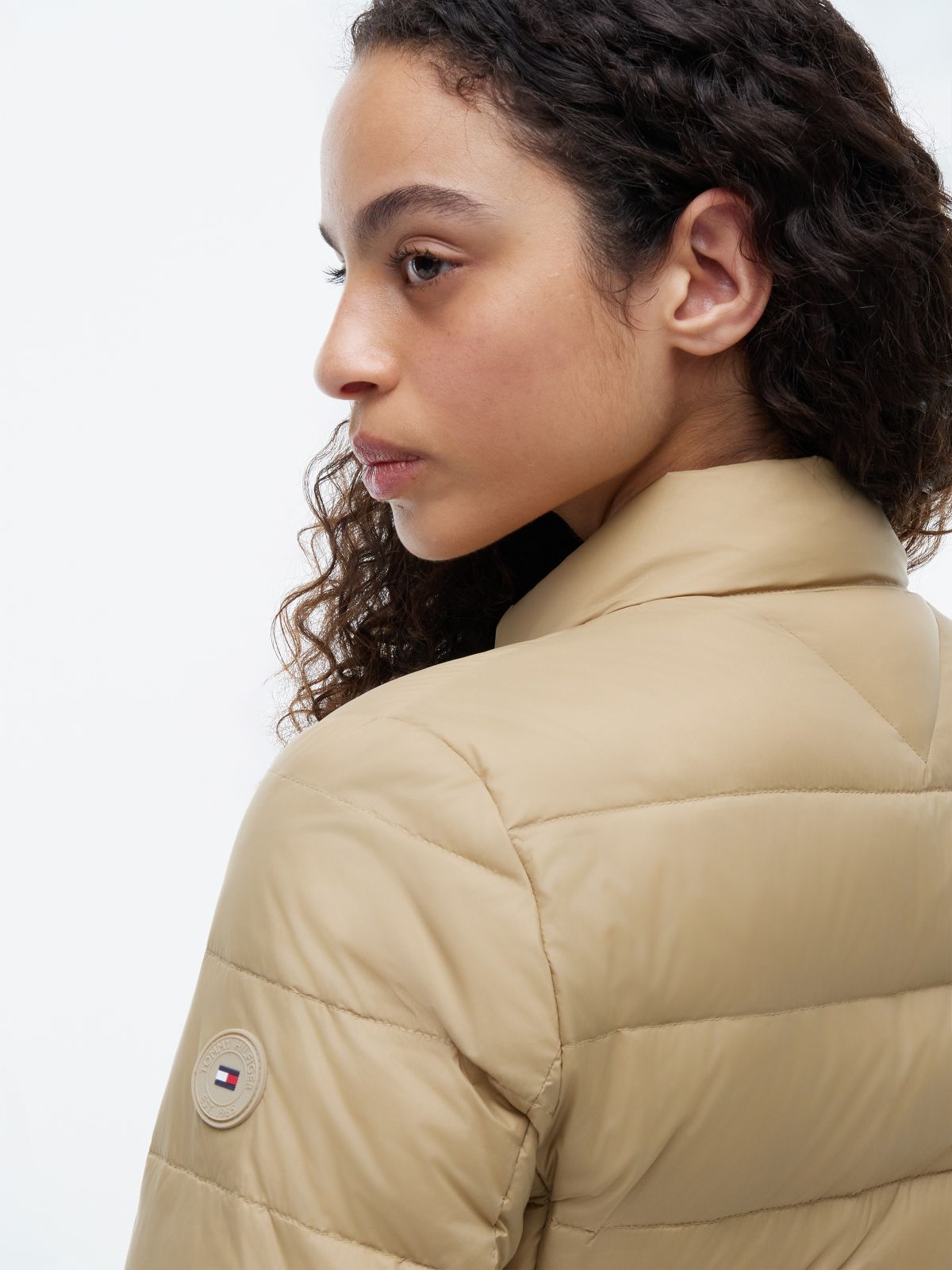 Slim Lightweight Packable Down Jacket — Beige
