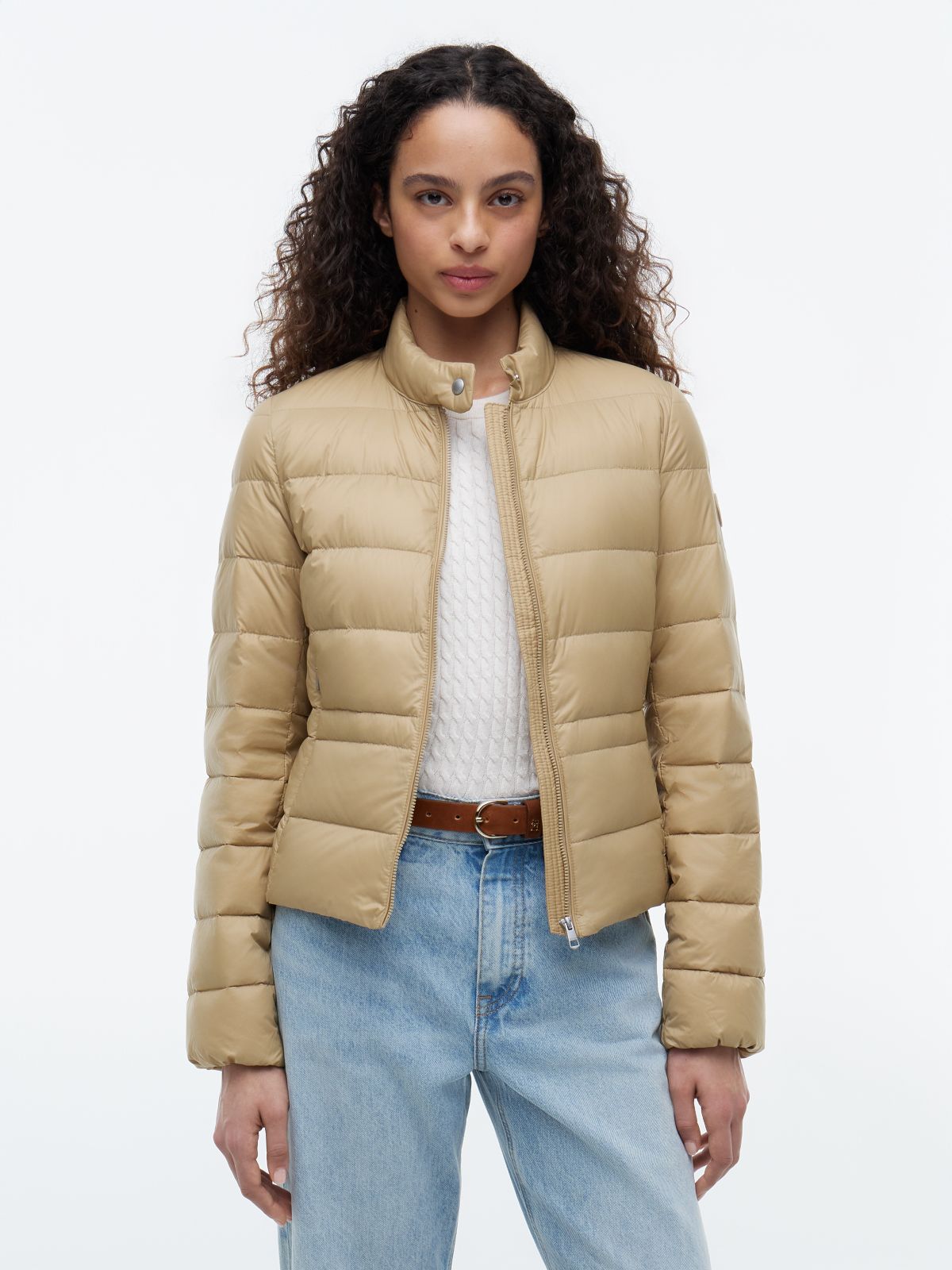 Slim Lightweight Packable Down Jacket — Beige
