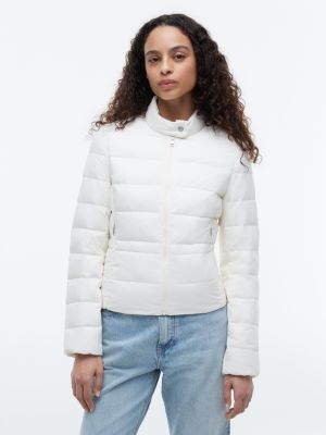 beige slim-fit lichtgewicht compact donsjack voor dames - tommy hilfiger