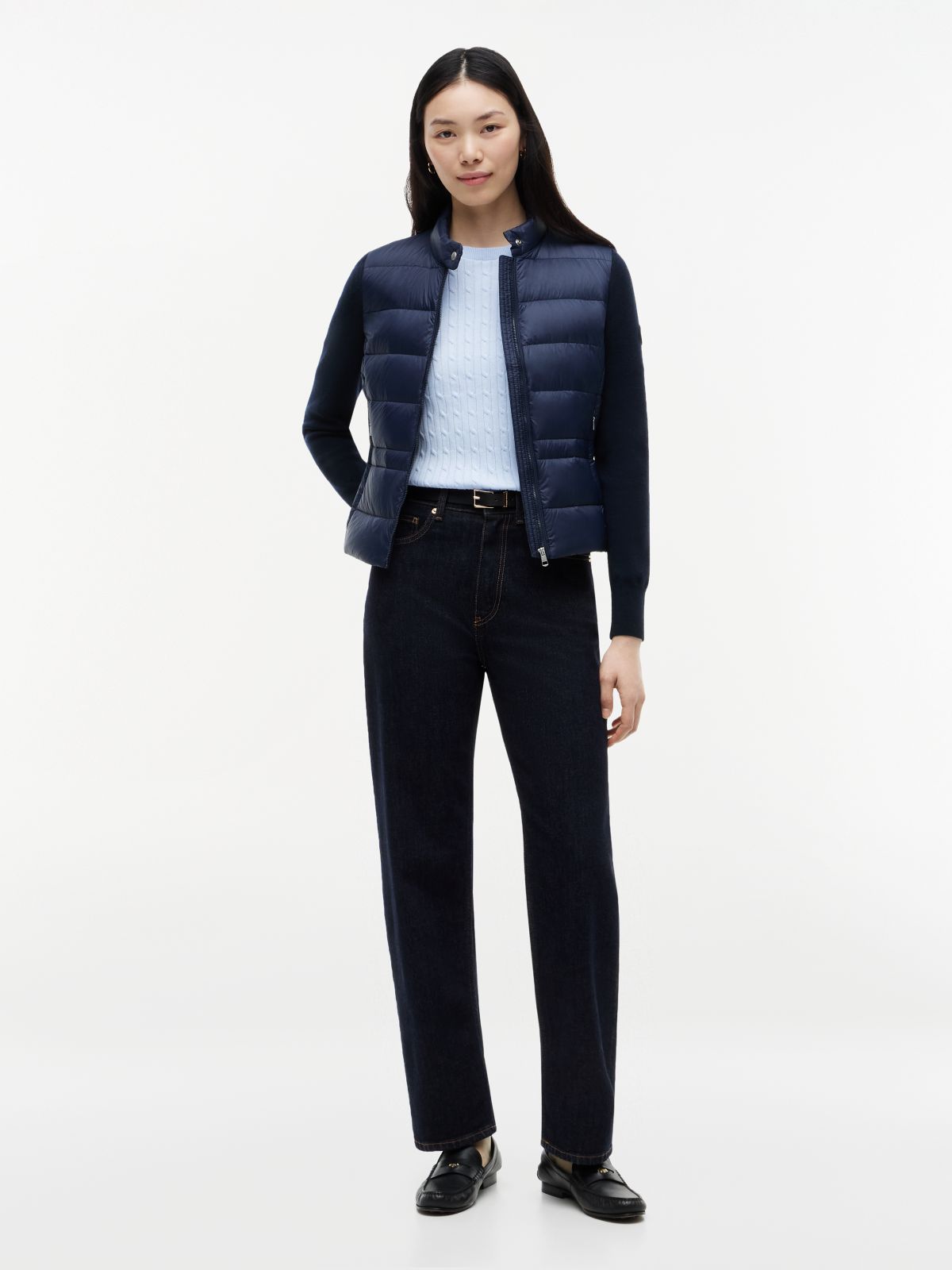 Mixed Texture Slim Lightweight Down Jacket — Blue