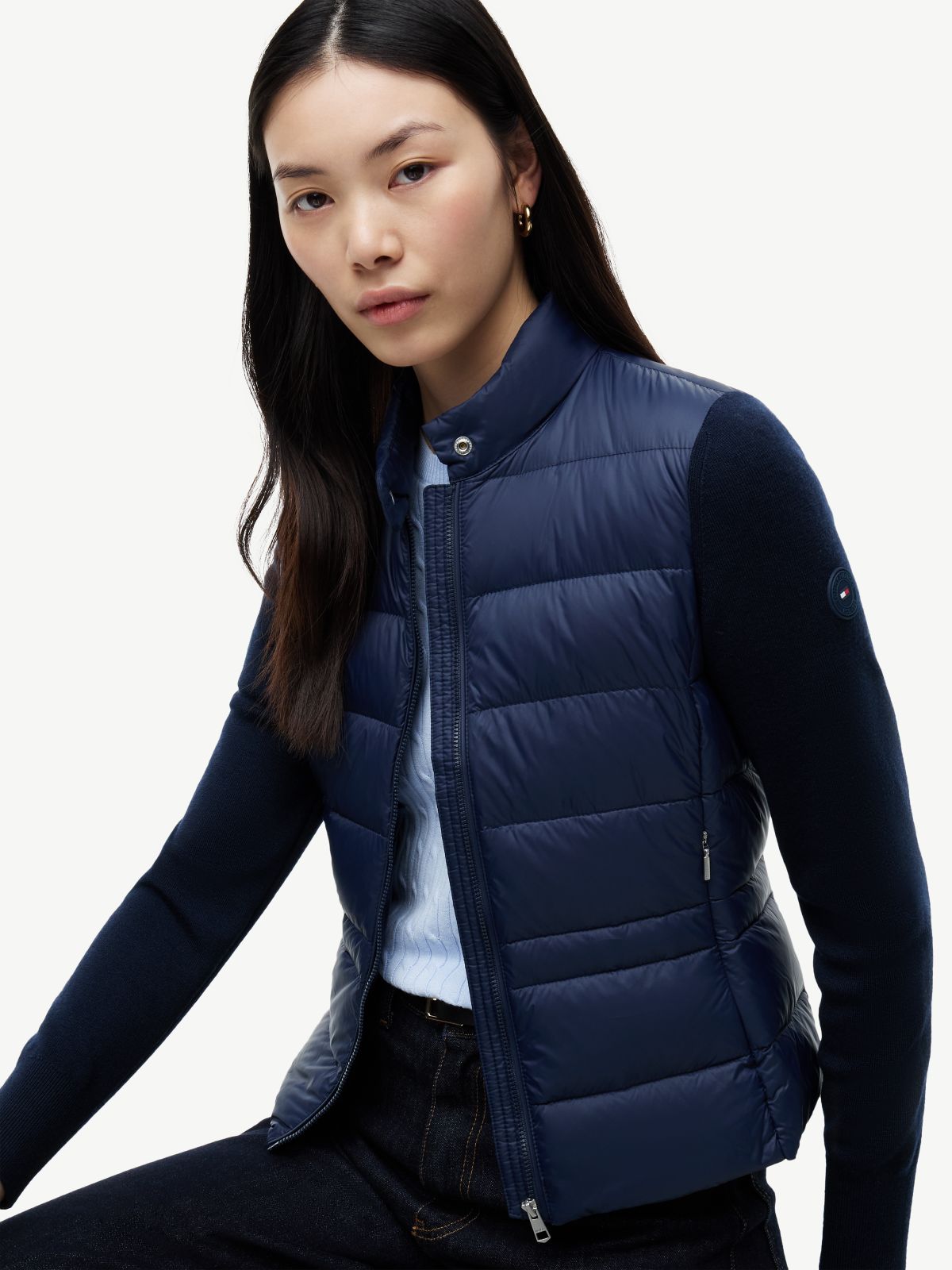 Mixed Texture Slim Lightweight Down Jacket — Blue