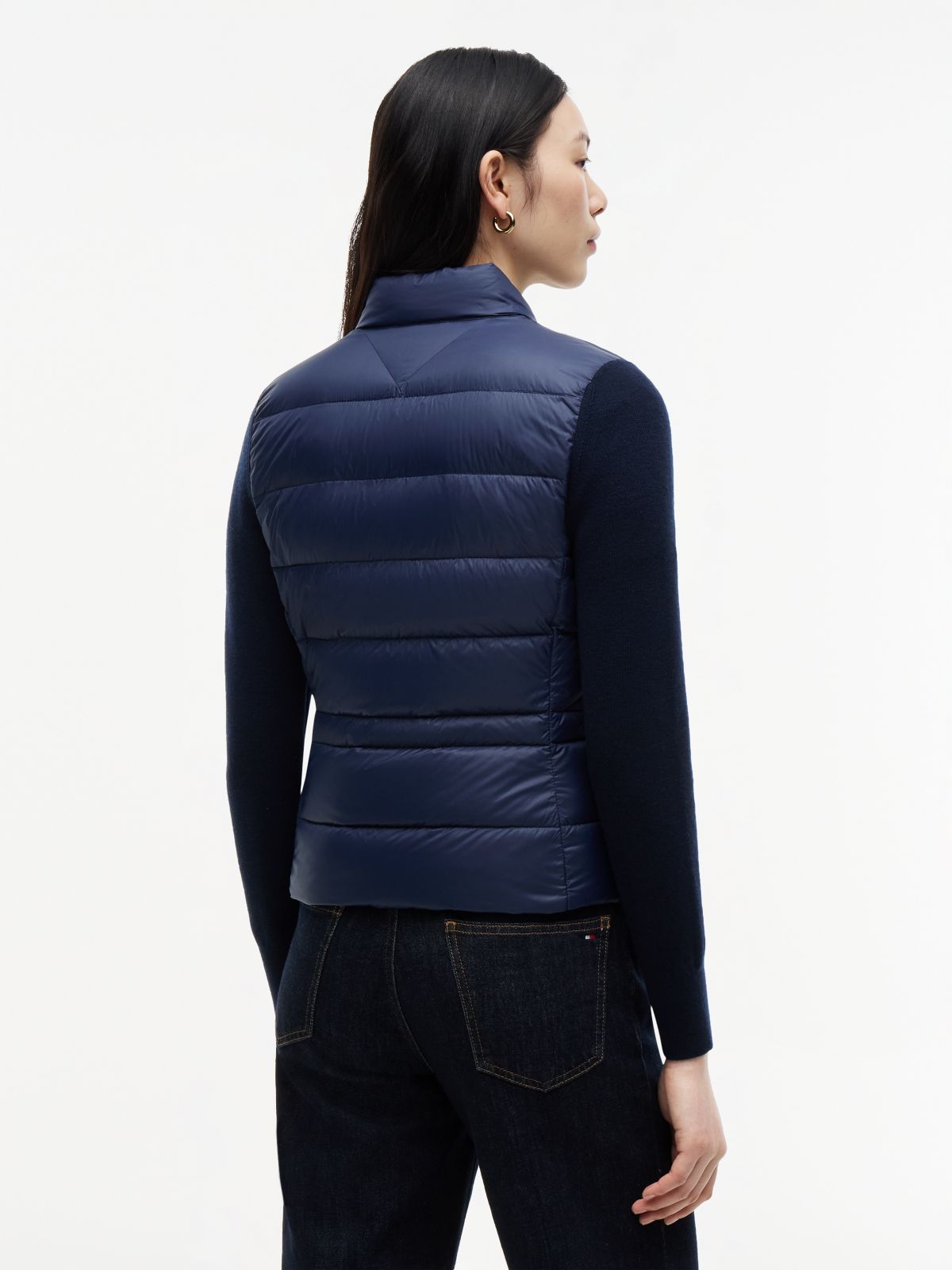 Mixed Texture Slim Lightweight Down Jacket — Blue