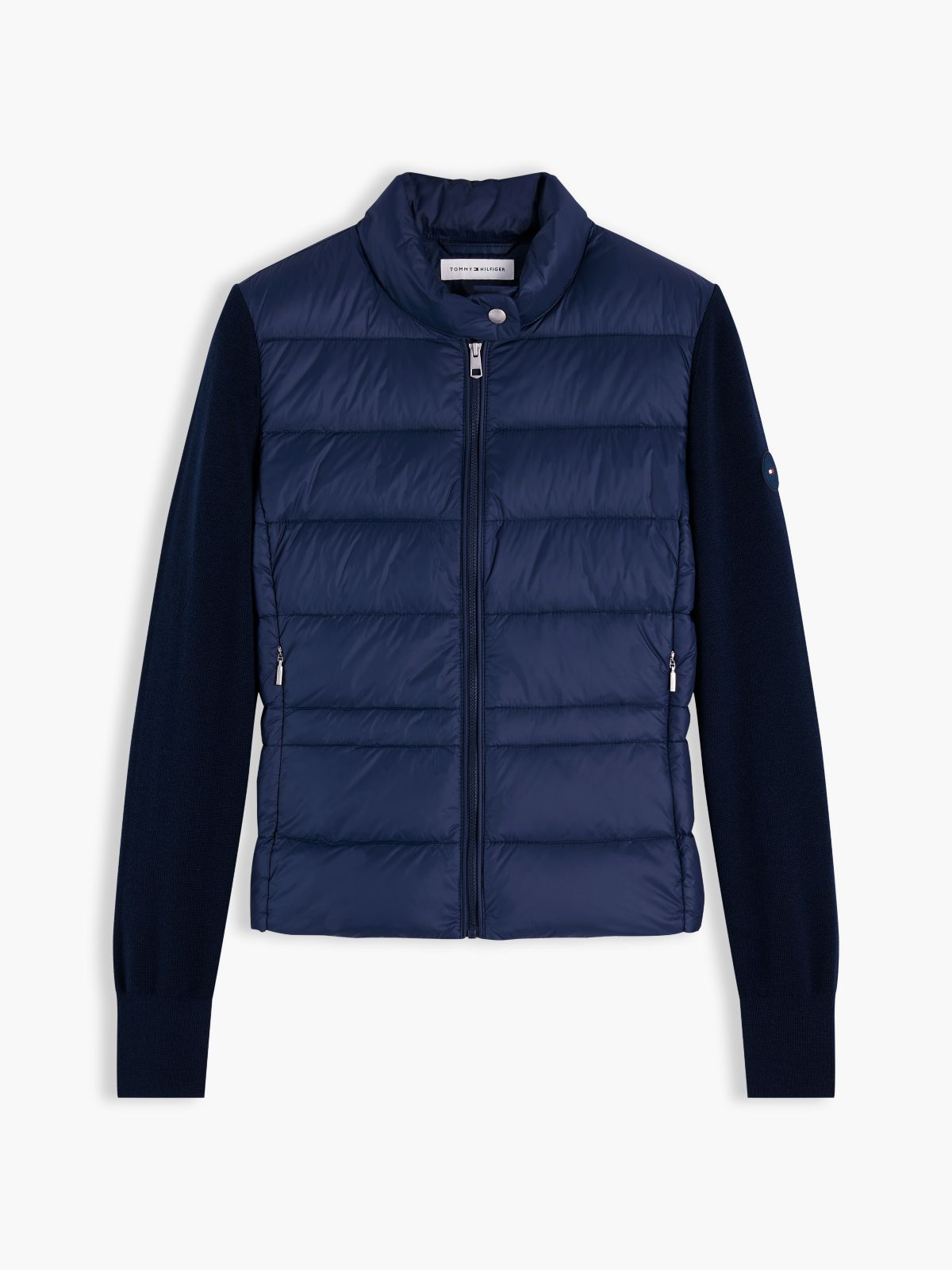Mixed Texture Slim Lightweight Down Jacket — Blue
