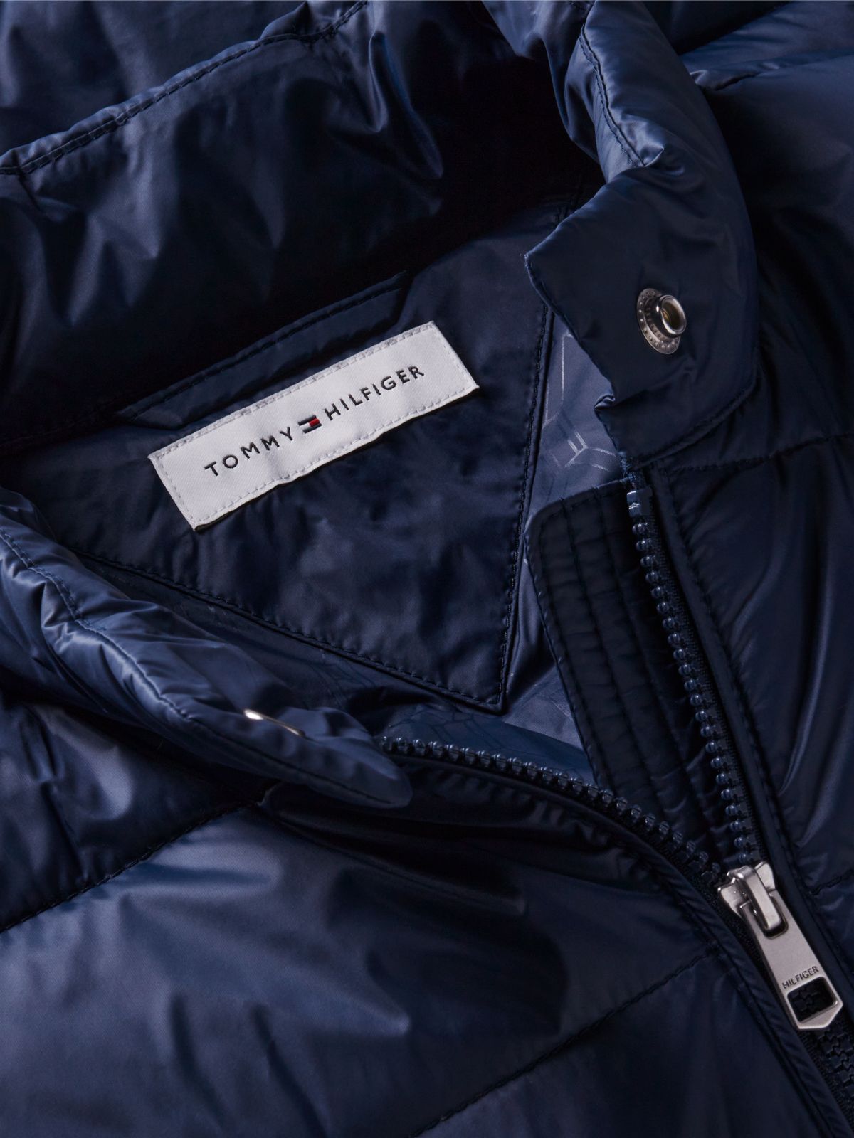 Mixed Texture Slim Lightweight Down Jacket — Blue