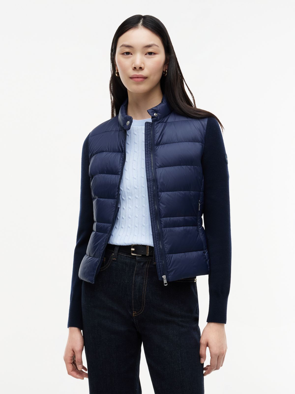 Mixed Texture Slim Lightweight Down Jacket — Blue