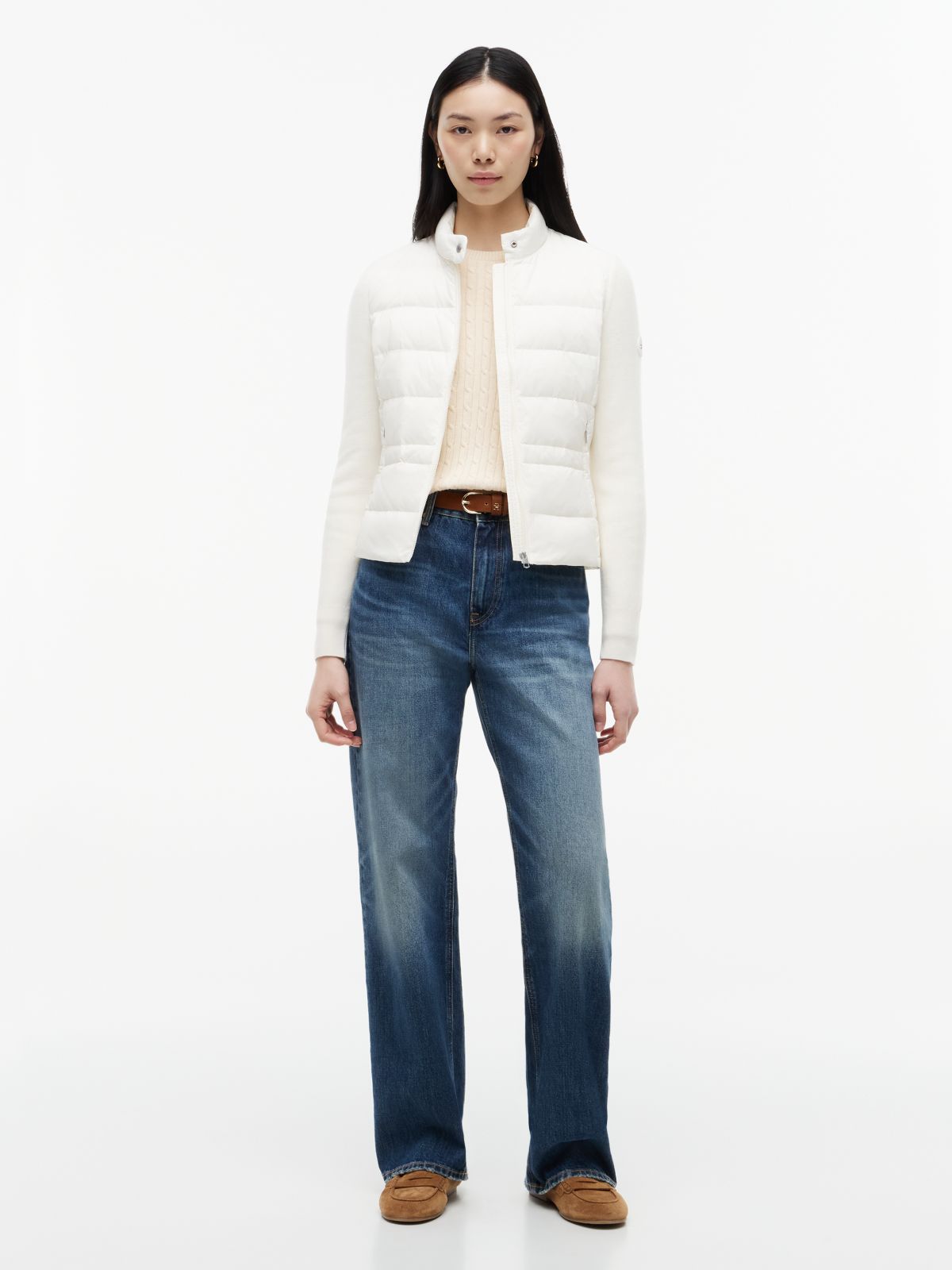 Mixed Texture Slim Lightweight Down Jacket — White