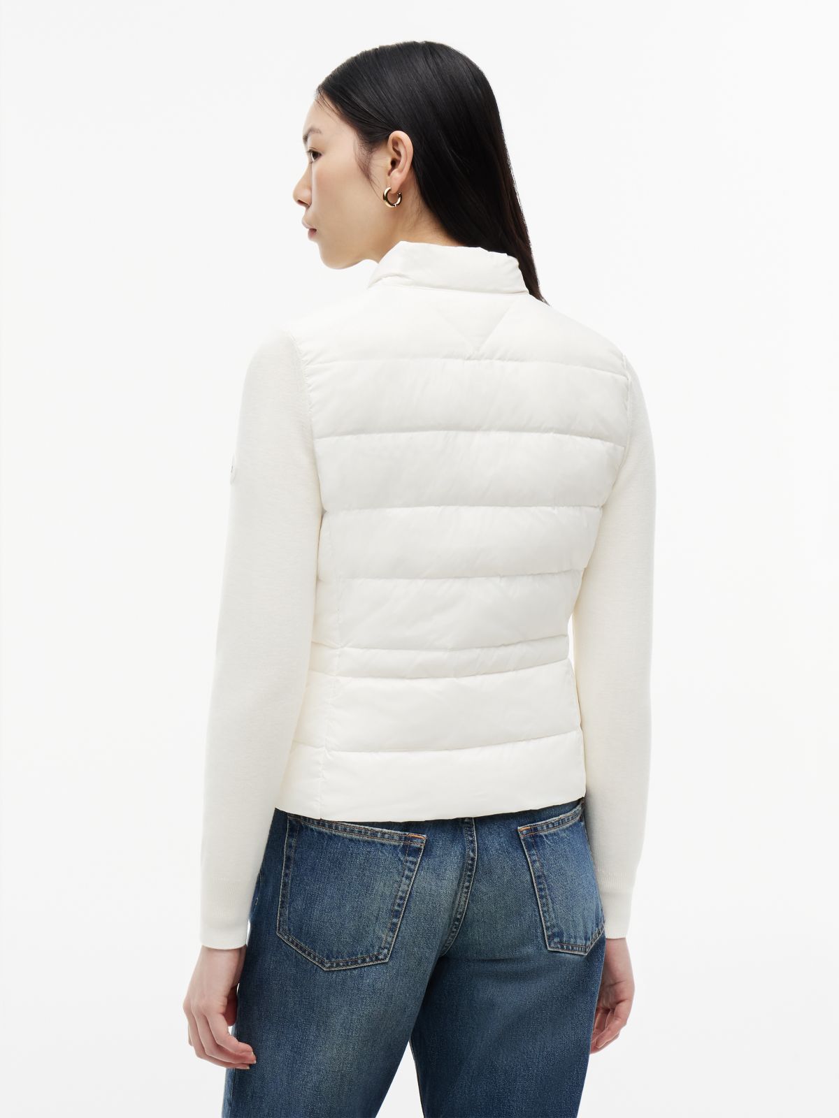Mixed Texture Slim Lightweight Down Jacket — White
