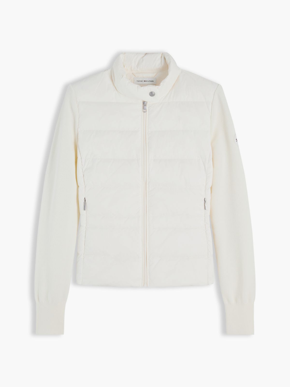Mixed Texture Slim Lightweight Down Jacket — White