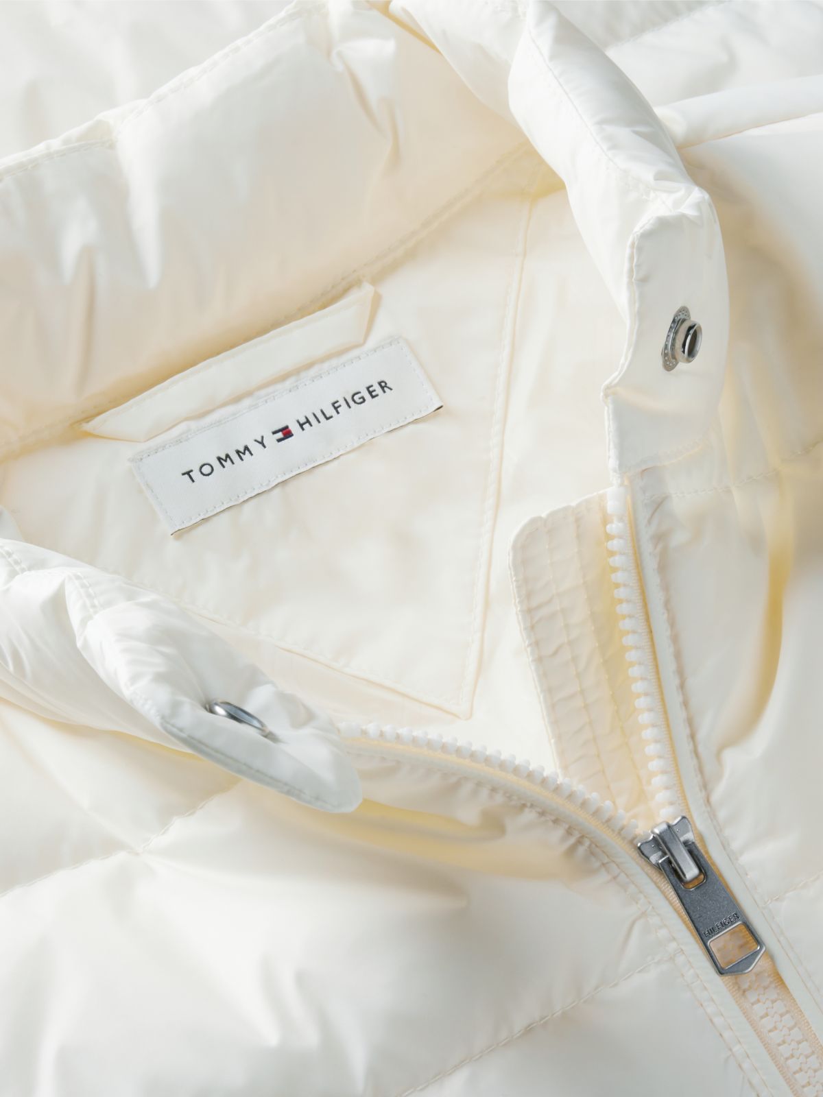 Mixed Texture Slim Lightweight Down Jacket — White