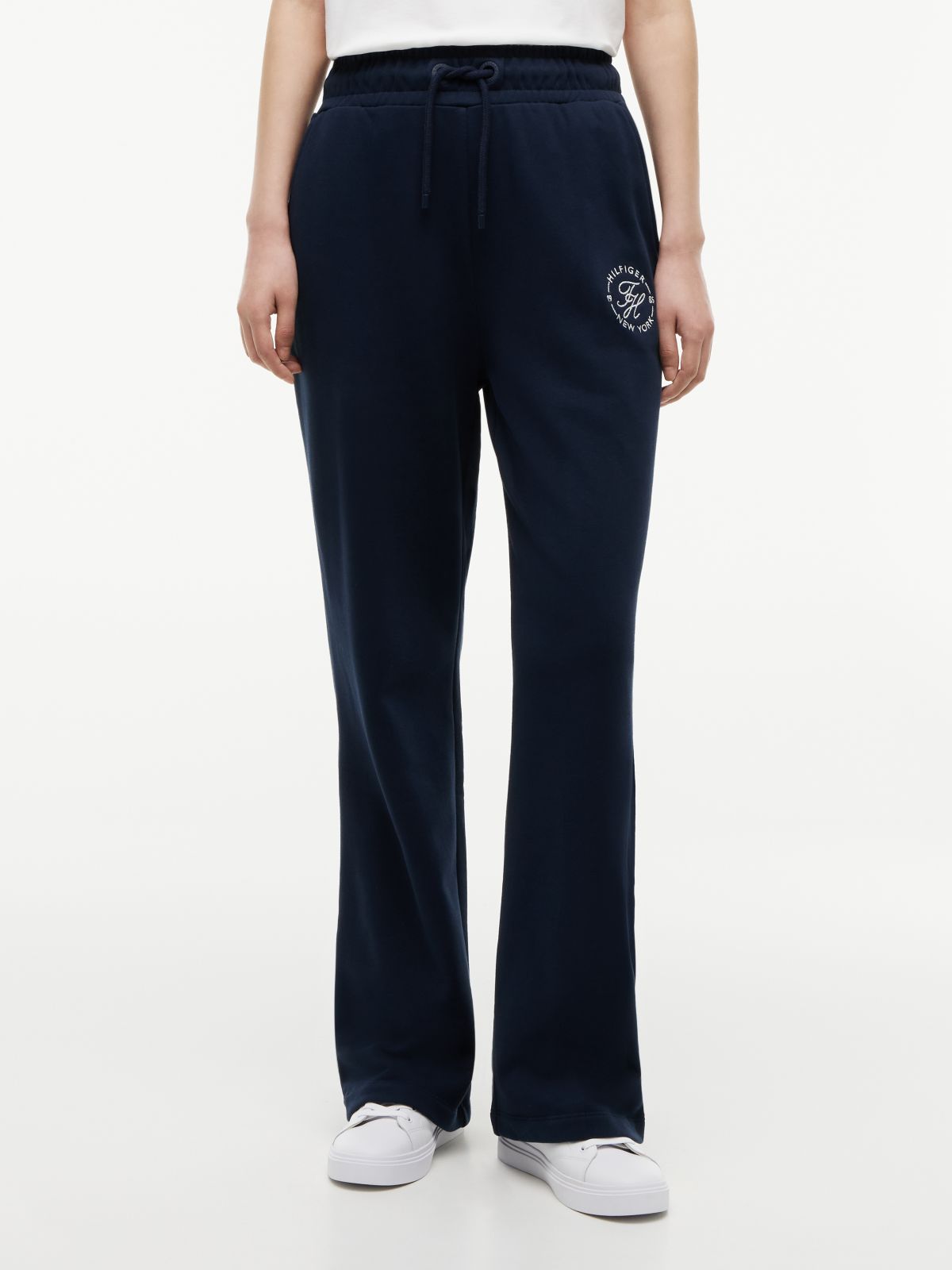 Logo Straight Drawstring Joggers — Blue