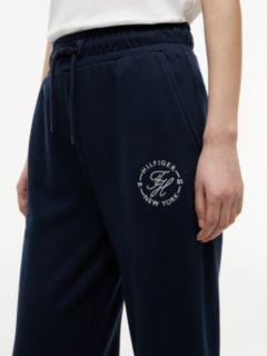 Logo Straight Drawstring Joggers — Blue 3