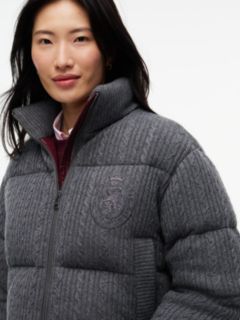 Wool Blend Cable Knit Down Jacket — Grey 3