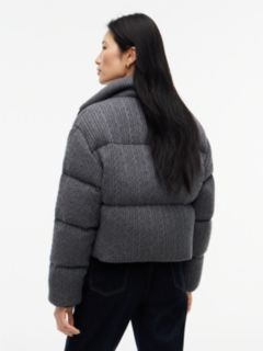 Wool Blend Cable Knit Down Jacket — Grey 5