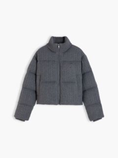 Wool Blend Cable Knit Down Jacket — Grey 6