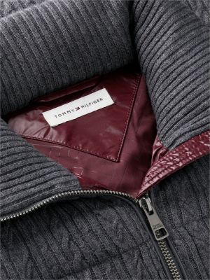 piumino in maglia intrecciata di misto lana grigio da donne tommy hilfiger