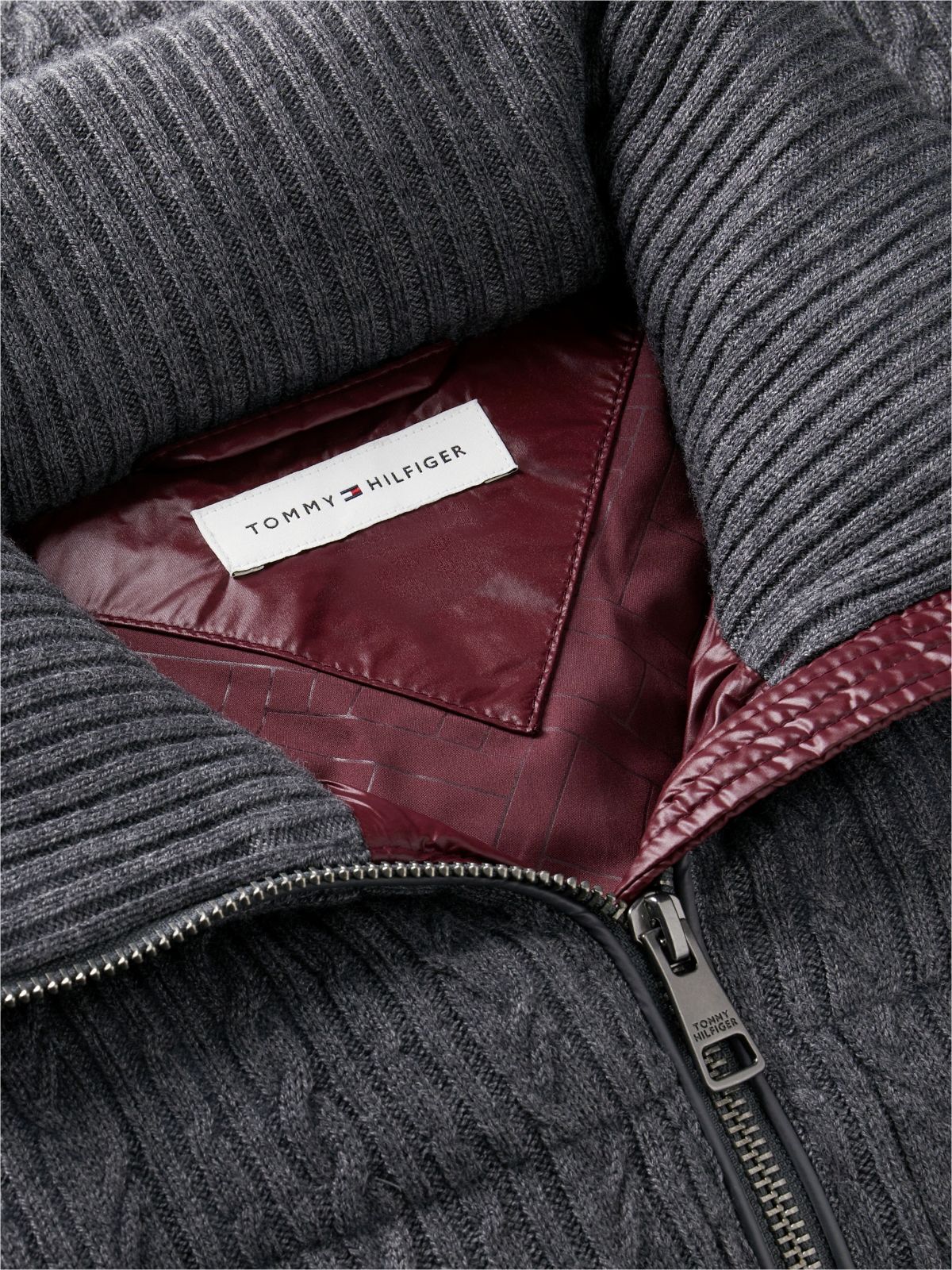 Wool Blend Cable Knit Down Jacket — Grey