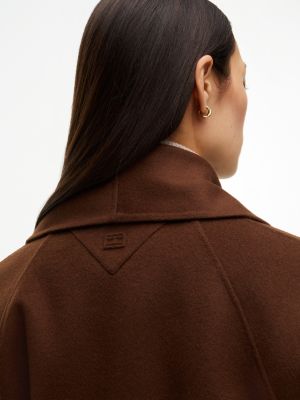 brown shawl collar wool blend relaxed coat for women tommy hilfiger