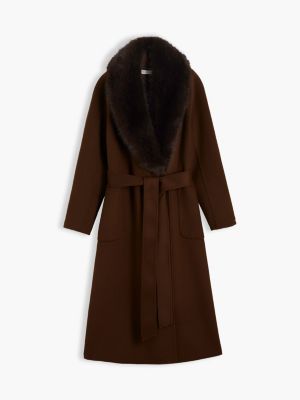 brown shawl collar wool blend relaxed coat for women tommy hilfiger