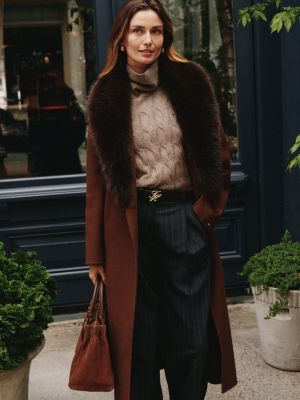 brown shawl collar wool blend relaxed coat for women tommy hilfiger
