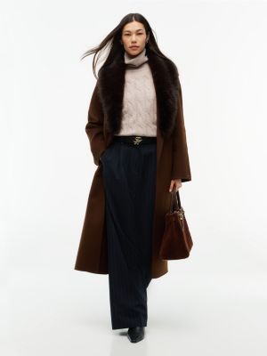 brown shawl collar wool blend relaxed coat for women tommy hilfiger