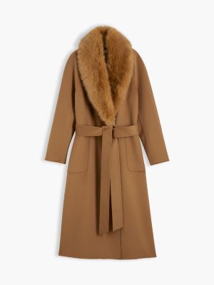 brown shawl collar wool blend relaxed coat for women tommy hilfiger