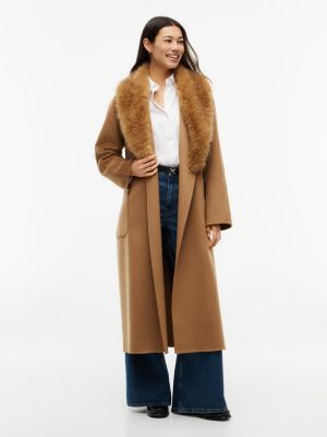brown shawl collar wool blend relaxed coat for women tommy hilfiger
