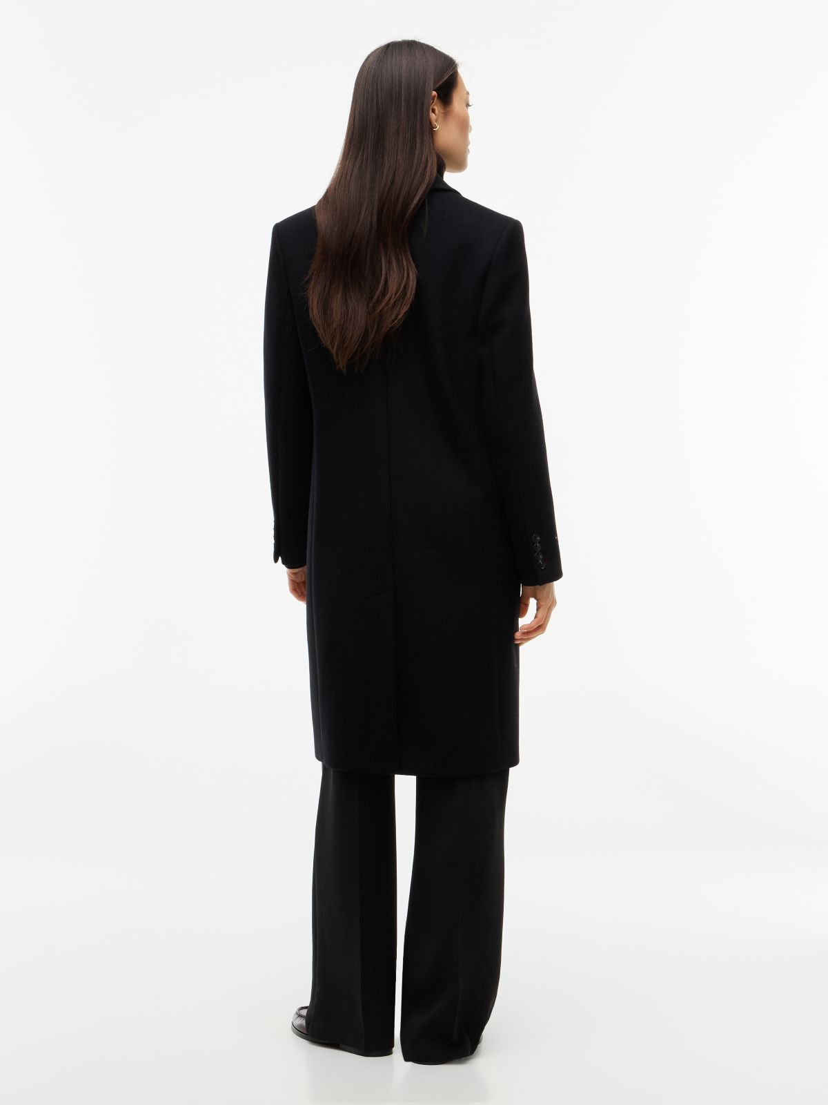 Manteco Wool Blend Slim Single Breasted Coat — Black
