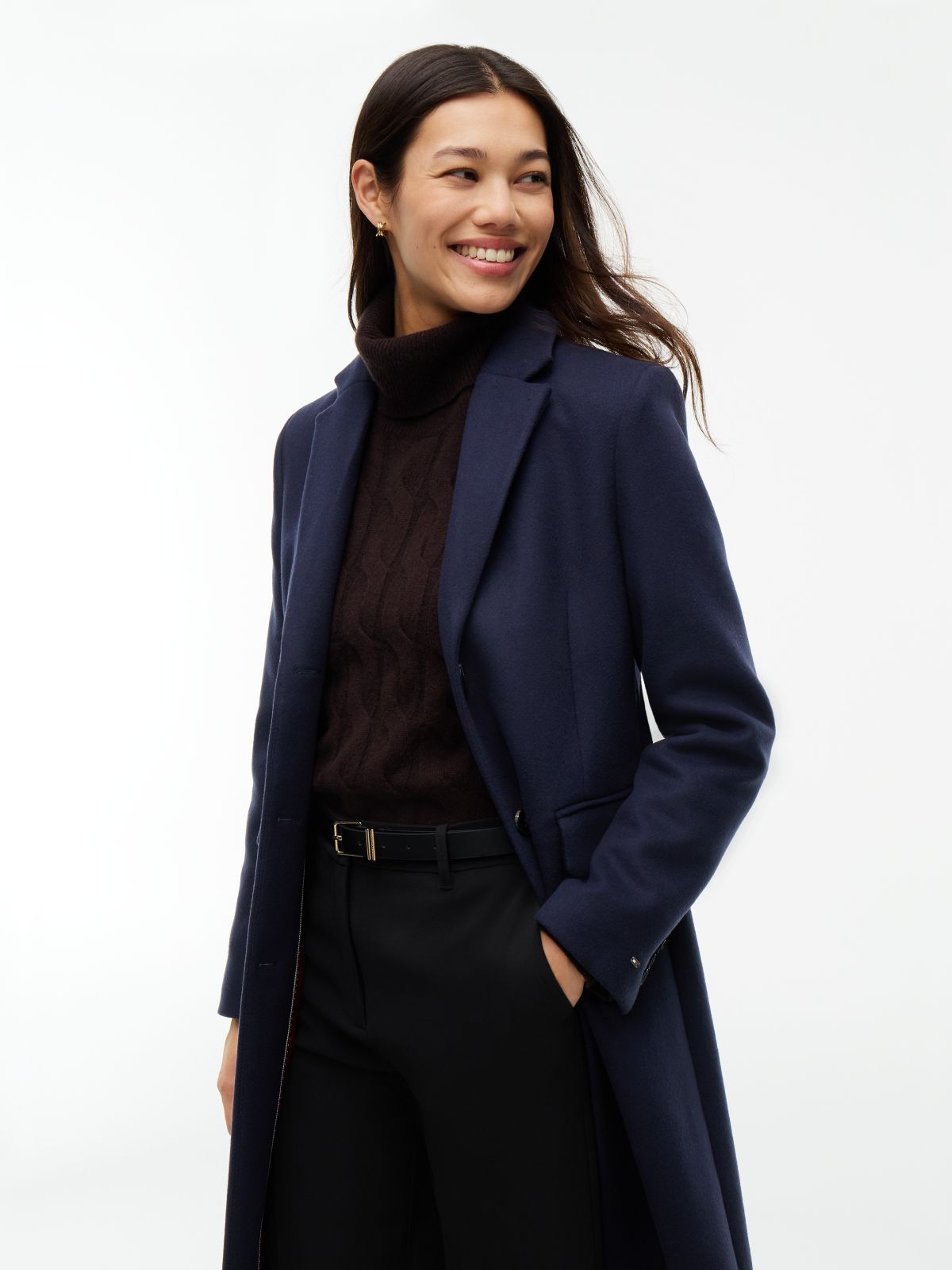 Manteco Wool Blend Slim Single Breasted Coat — Blue