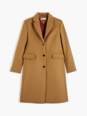 cappotto slim fit monopetto in misto lana manteco marrone da donne tommy hilfiger