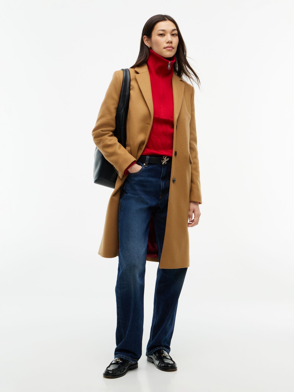 Manteco Wool Blend Slim Single Breasted Coat — Brown