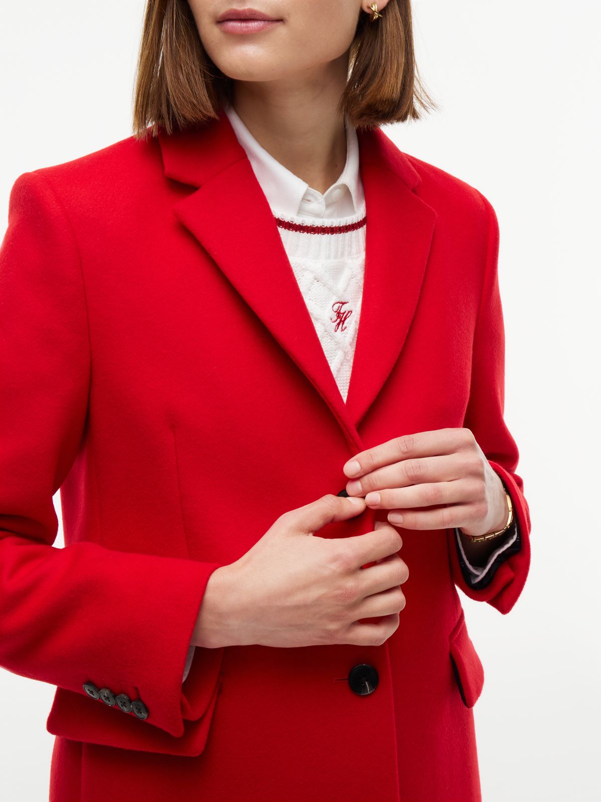 Manteco Wool Blend Slim Single Breasted Coat — Red