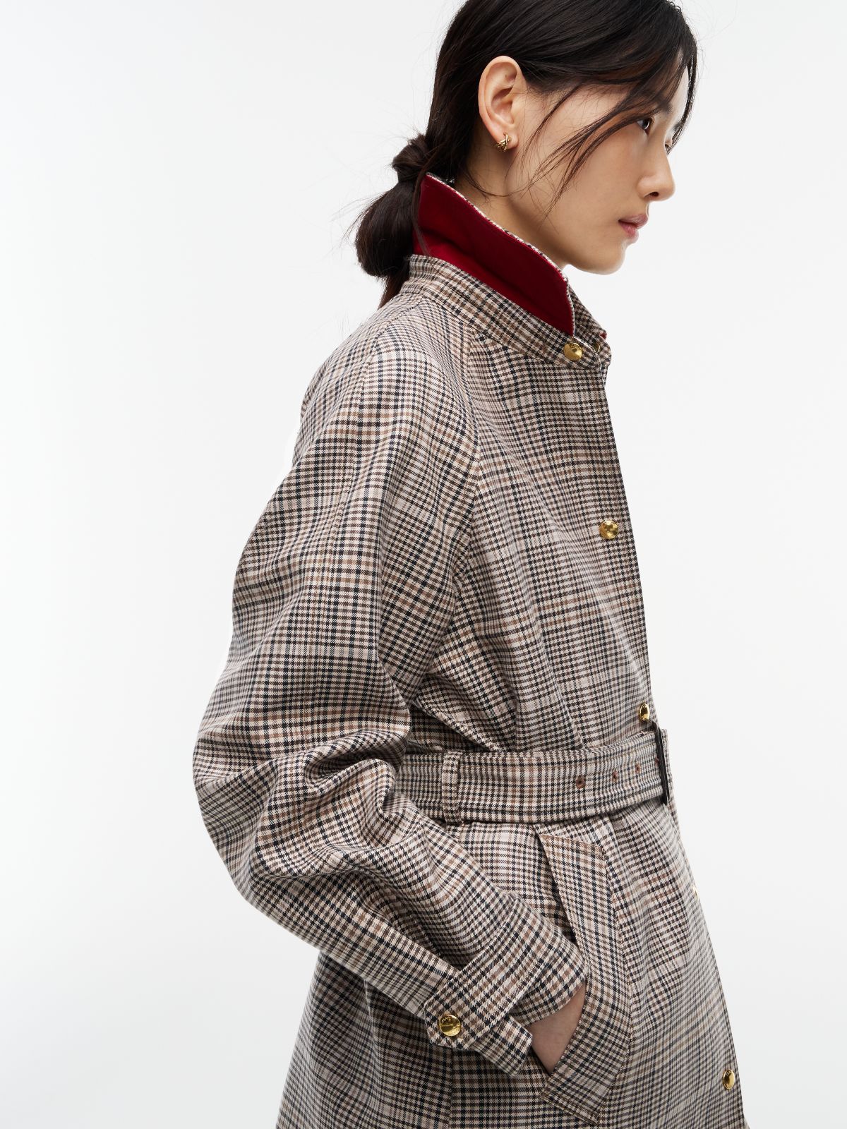 Check Belted Mac Coat — Brown