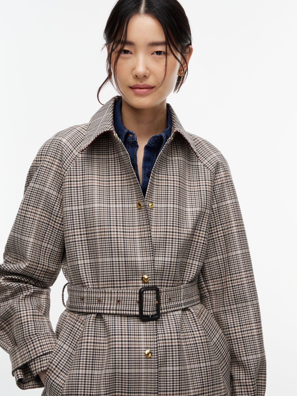 Check Belted Mac Coat — Brown