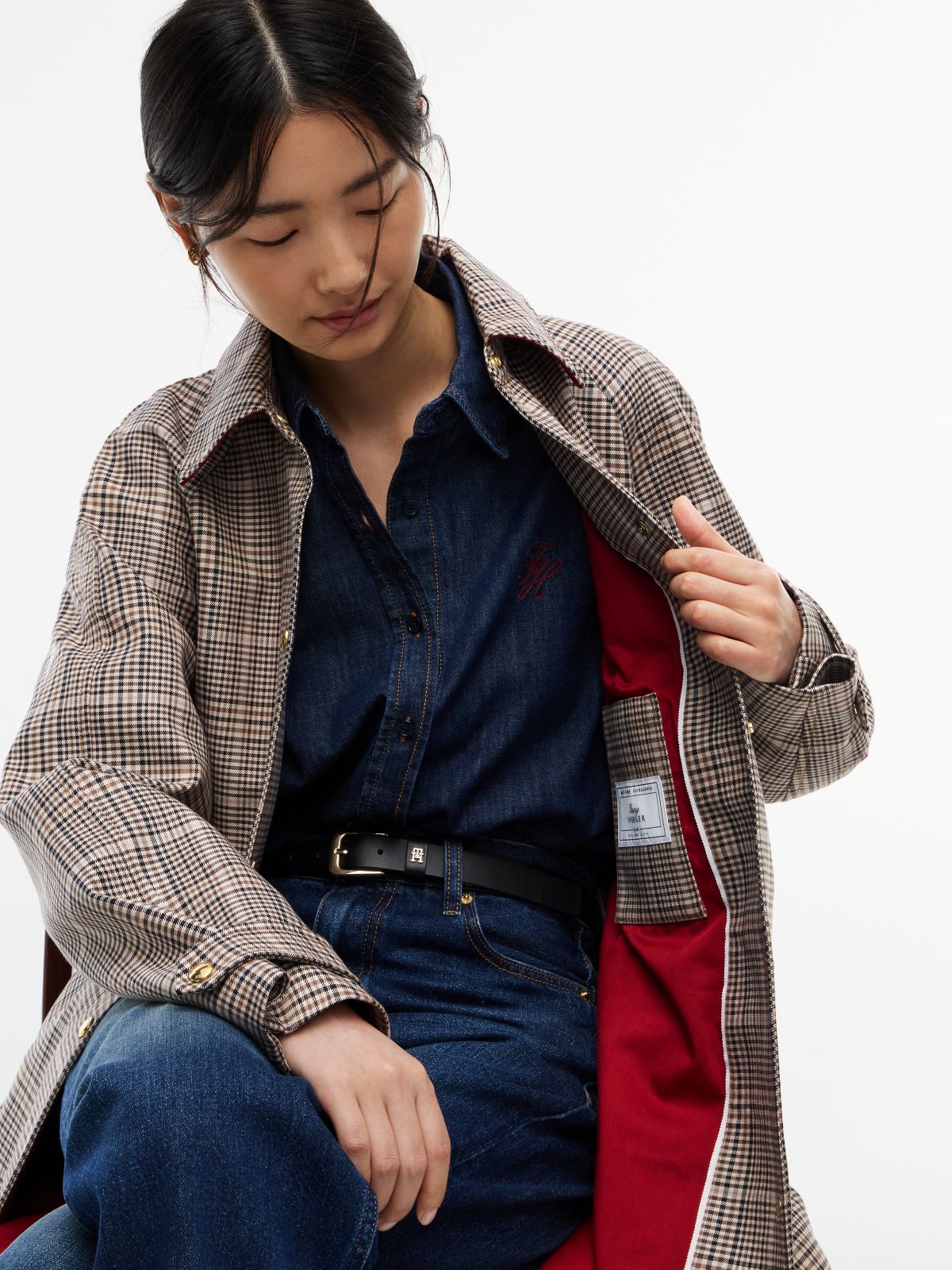 Check Belted Mac Coat — Brown