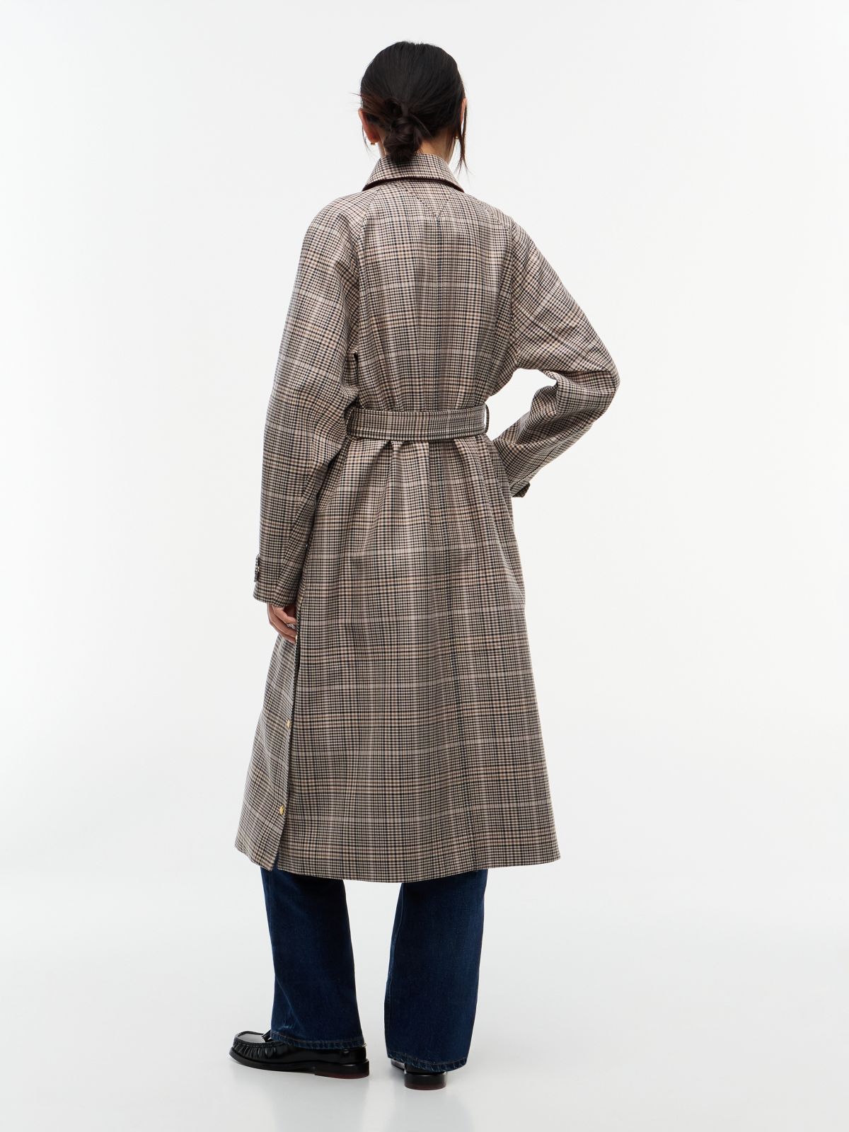 Check Belted Mac Coat — Brown