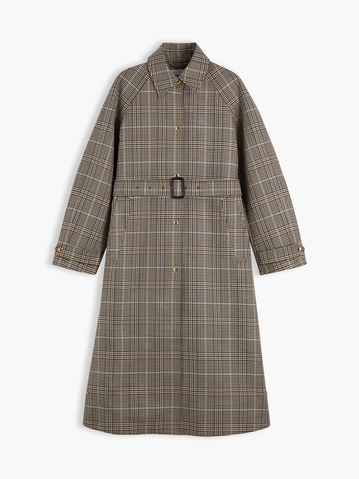 Check Belted Mac Coat — Brown