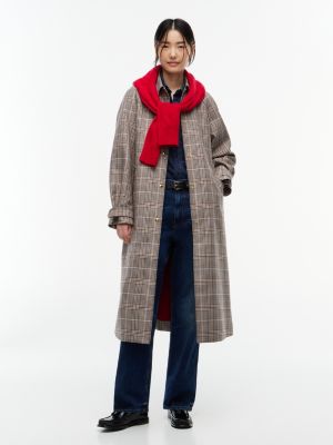 brown check belted mac coat for women tommy hilfiger