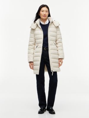 beige slim down hooded coat for women tommy hilfiger