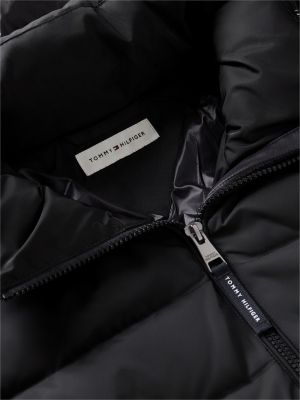 schwarz slim fit longline-daunenmantel mit kapuze für damen - tommy hilfiger