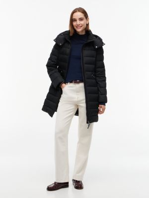 black slim fit longline-daunenmantel mit kapuze für damen - tommy hilfiger