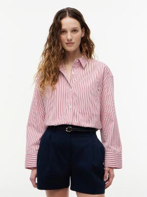 white oversized fit flag embroidery poplin shirt for women tommy hilfiger
